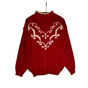Women's VTG Worthington Red and White/Cream High Neck Sweater Size 20 W "Medium"
